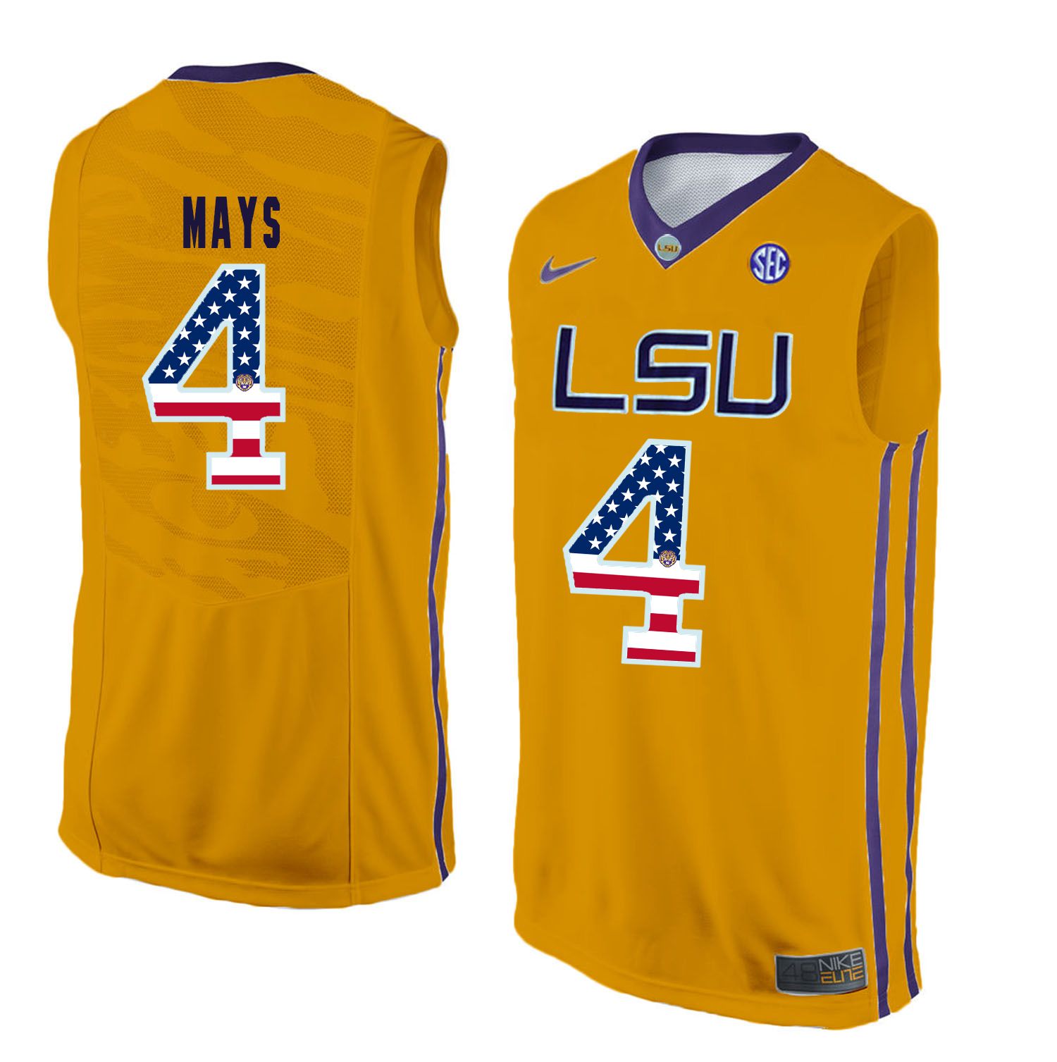 Men LSU Tigers #4 Mays Yellow Flag Customized NCAA Jerseys